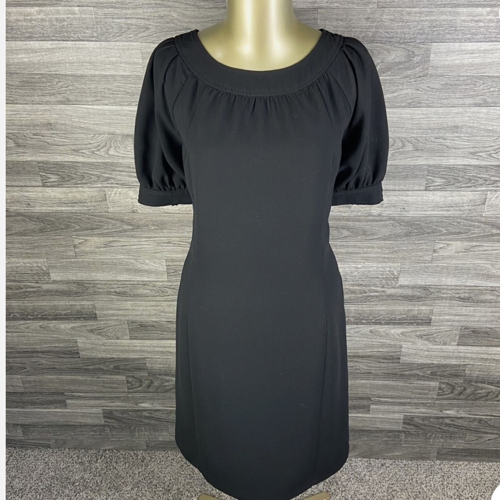 Calvin Klein Round Neck Puff Sleeve Black Sheath Dress, M/L